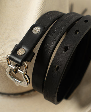 Silver Plated Brass Buckle Cowhide Belt - Black