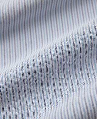 Close-up of light blue and white striped oxford fabric weave