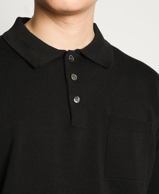 Lot 910L Long Sleeve Knitted Polo Shirt - Black