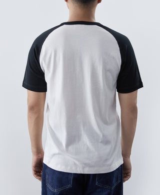 7.2온스 코튼 콘트라스트 팁 튜블러 라글란 V-거셋 티셔츠 - 블랙/화이트
