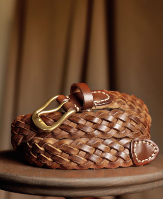 Braided Leather Belt - Brown
