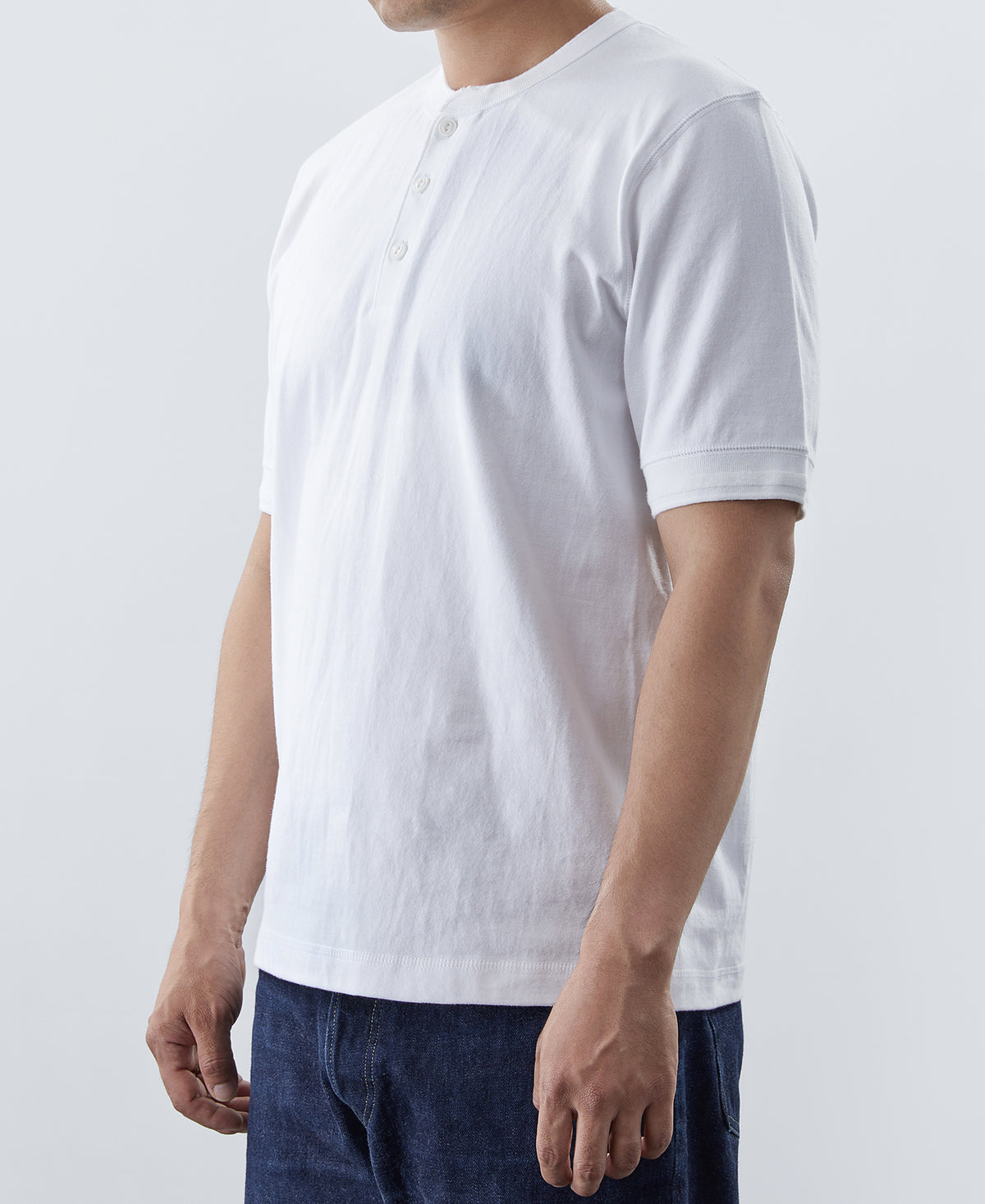 9.3 oz Cotton Loopwheel Tubular Henley T-Shirt - White
