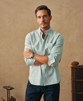 lifestyle shot of Green Button Down Oxford Shirt