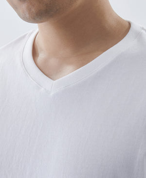 7.2 oz Cotton V-Neck Loopwheel Tubular T-Shirt - White | Olderbest