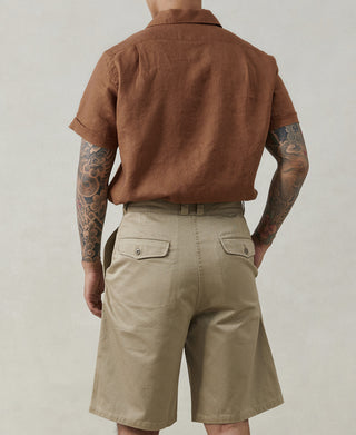 1950s Italian Collar Linen Shirt - Brown - Size M