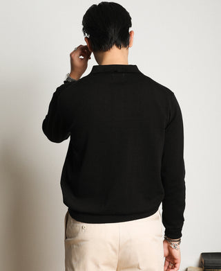 Lot 910L Long Sleeve Knitted Polo Shirt - Black