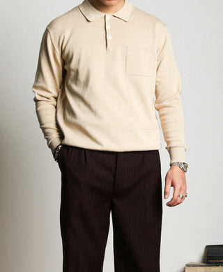 Lot 910L Long Sleeve Knitted Polo Shirt - Apricot