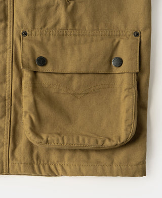 Khaki canvas field jacket chest pocket with flap and two buttons