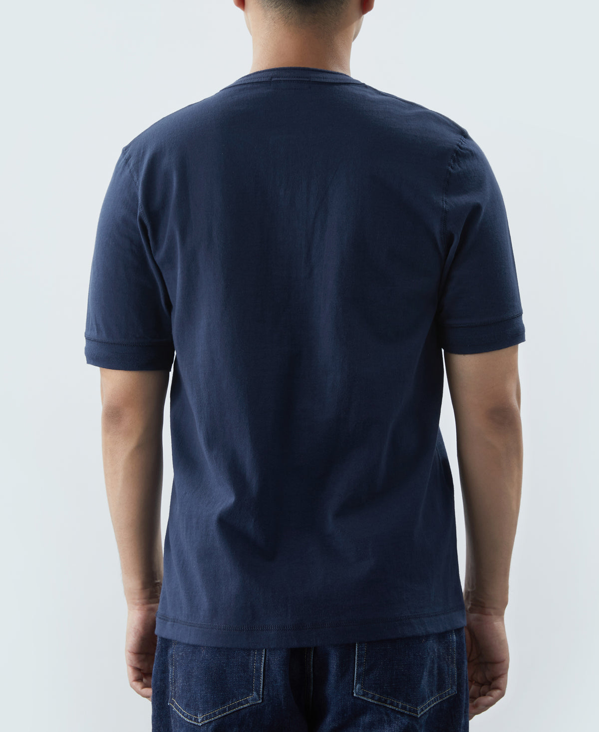 9.3 oz Cotton Loopwheel Tubular Henley T-Shirt - Navy