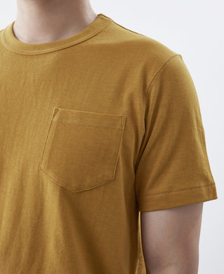 7,4 oz Slub Cotton Loopwheel T-Shirt mit röhrenförmiger Tasche – Senfgelb