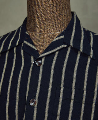 Open Collar Old Time Stripe Color Woven Shirt