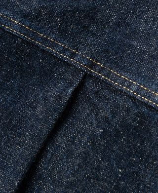 Indigo neppy denim jacket seam and diagonal stitched yoke