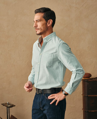 lifestyle shot of Green Button Down Oxford Shirt