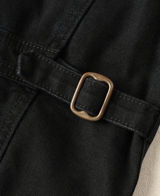 Black jacket belt tab with square metal buckle