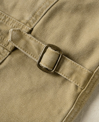 Washed khaki duck jacket strap with metal buckle