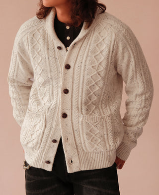 Diamond Cable Knit Shawl Collar Cardigan