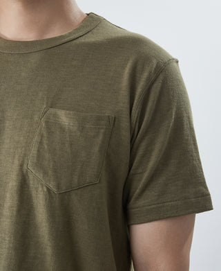 7.4 oz Slub Cotton Loopwheel Tubular Pocket T-Shirt - Olive