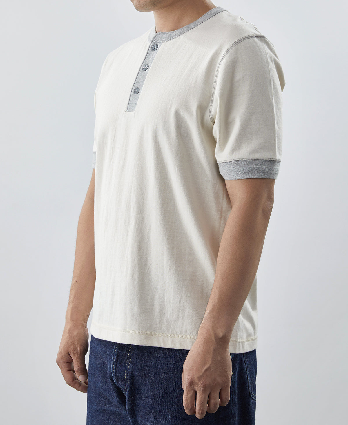 9.3 oz Cotton Loopwheel Tubular Henley T-Shirt - Gray/Apricot