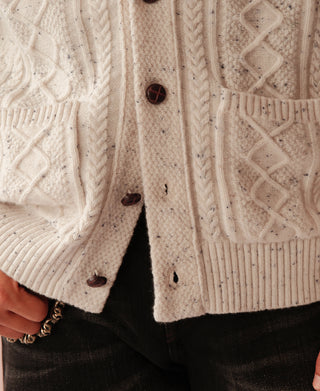 Diamond Cable Knit Shawl Collar Cardigan