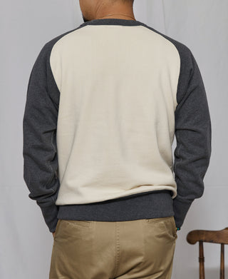 14 oz Contrast-Tipped Loopwheel Crewneck Sweatshirt - Gray/Apricot