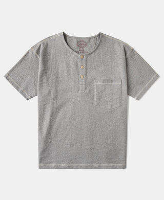 1940s Slub Cotton Henley Pocket T-shirt in Gray