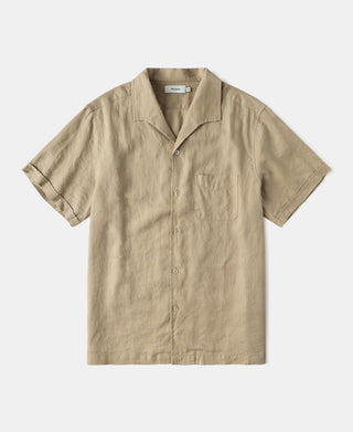 1950s Italian Collar Linen Short Sleeve Shirt in Light Coffee