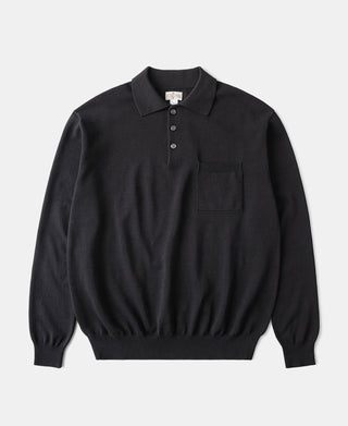 Lot 910L Long Sleeve Knitted Polo Shirt - Black