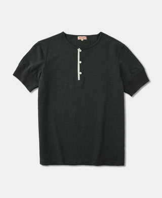 1900er 9,8 Unzen Slub-Baumwoll-Henley-T-Shirt – Vintage-Schwarz