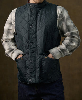 Corduroy Trimmed Diamond Quilted Field Vest – Dark Green