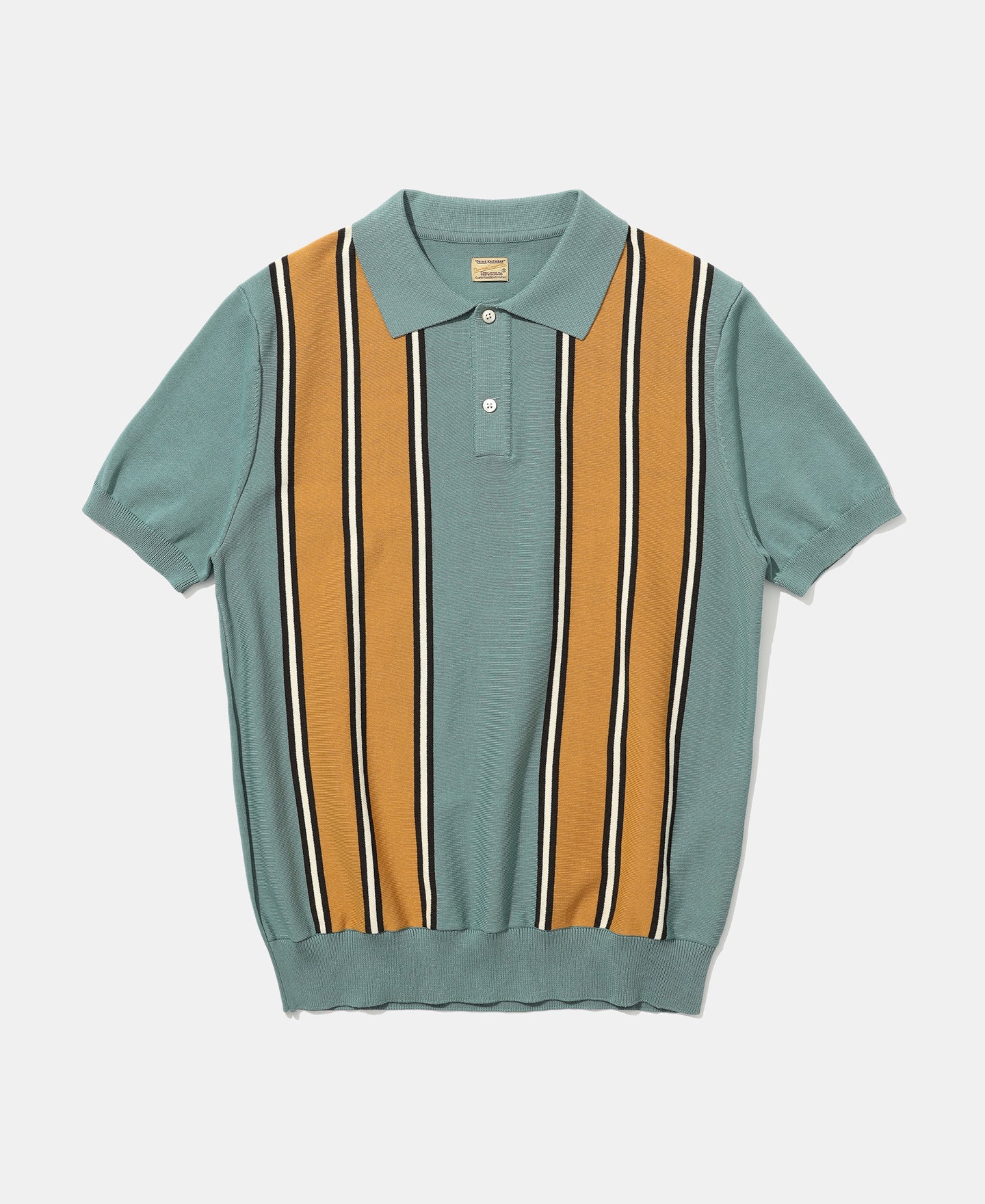 1950s Contrast Stripe Golf Knit Polo Shirt Yellow Dusty Teal