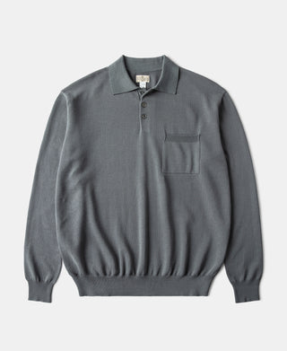 Lot 910L Long Sleeve Knitted Polo Shirt - Gray