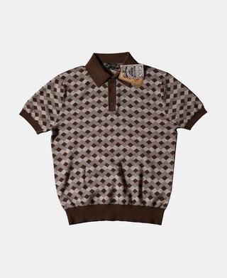 Diamond Pattern Retro Knitted Polo Shirt