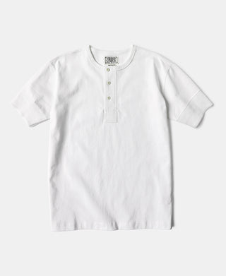 Vintage Heavyweight Cotton Short Sleeve Henley T-Shirt - White | Olderbest