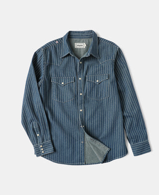 Slim Fit Wabash Striped Indigo Western Shirt - Size M
