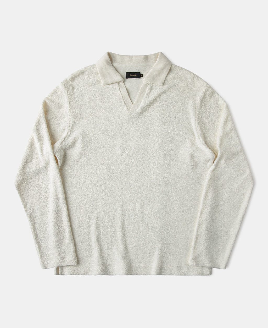 Terry Cloth Long Sleeve Johnny Collar T-Shirt - Ivory | Olderbest