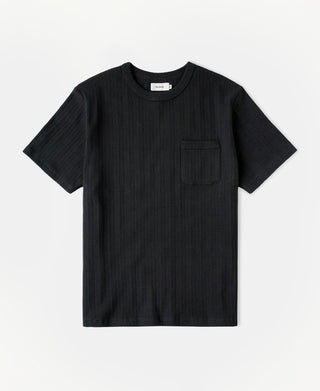Ribbed cotton pocket T-shirt in vintage black, crew neck short-sleeve top