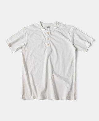 Kurzarm-Henley-T-Shirt aus 10,6 Unzen Baumwolle – Weiß