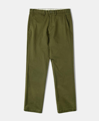 Olive washed vintage tapered 5-pocket pants with button closure and belt loops