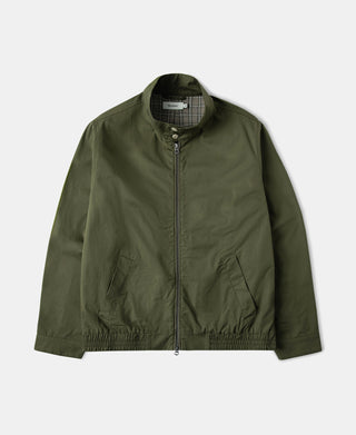Olive Harrington jacket with front zip and stand collar, elastic cuffs