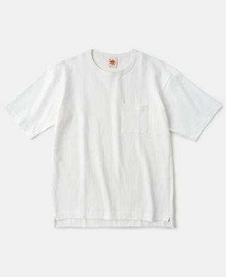 9,8 Unzen Baumwoll-T-Shirt mit klassischer Tasche – Weiß