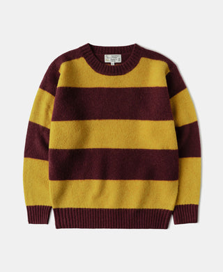 Brushed Wool Striped Sweater - Wine Red/Yellow