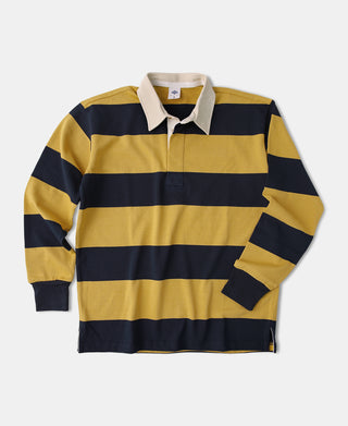 Gestreiftes Jersey-Rugby-Shirt mit klassischer Passform – Gelb/Marineblau