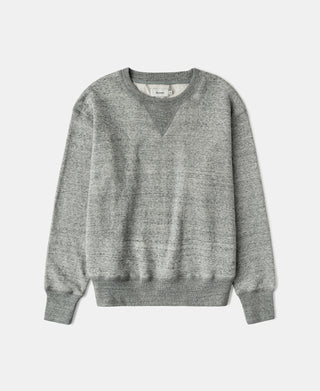 Heather gray V-neck sweatshirt with long sleeves and ribbed cuffs