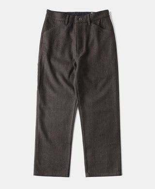 Wool Blend Herringbone Work Trousers - Brown