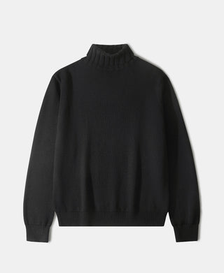 Wool-Blend Roll Neck Sweater - Black