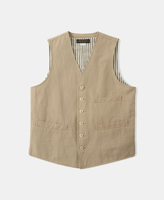 Textured Linen-Cotton Vest in Khaki