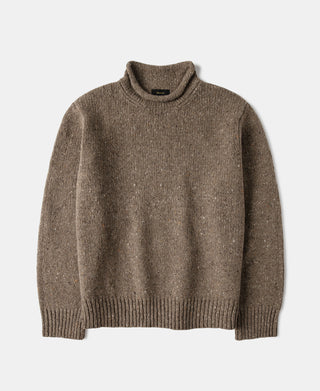 Roll Neck Pure Wool Fisherman Sweater - Brown