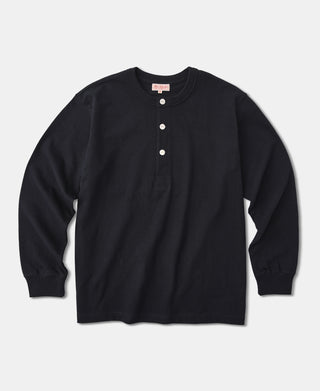 1930s 10.5 oz Cotton Loopwheel Tubular Henley Shirt - Black