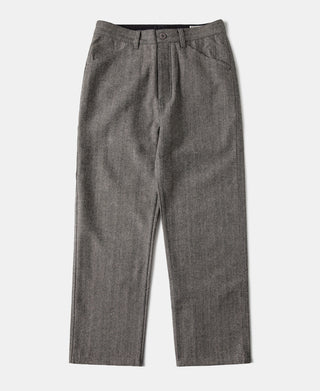 Wool Blend Herringbone Work Trousers - Light Brown