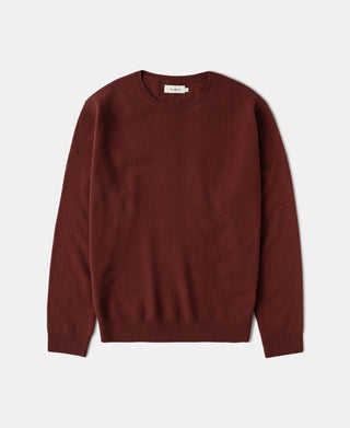 Merino wool crewneck sweater in jasper red, long sleeves, ribbed hem and cuffs
